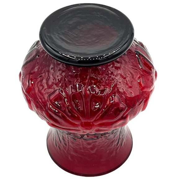 Vintage Anchor Hocking Ruby Red Glass Vase 5 1/4" Tall Floral Design Textured - Picture 5 of 7